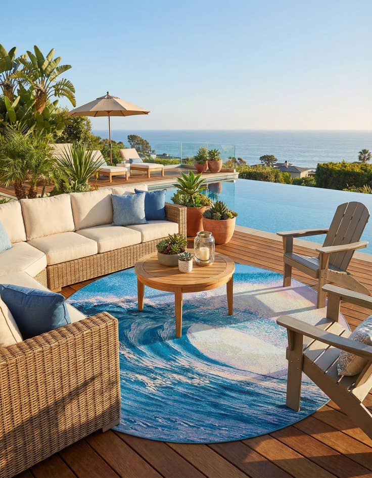 Detail image of 10' x 10'  Washable Modern Indoor / Outdoor Round Rug