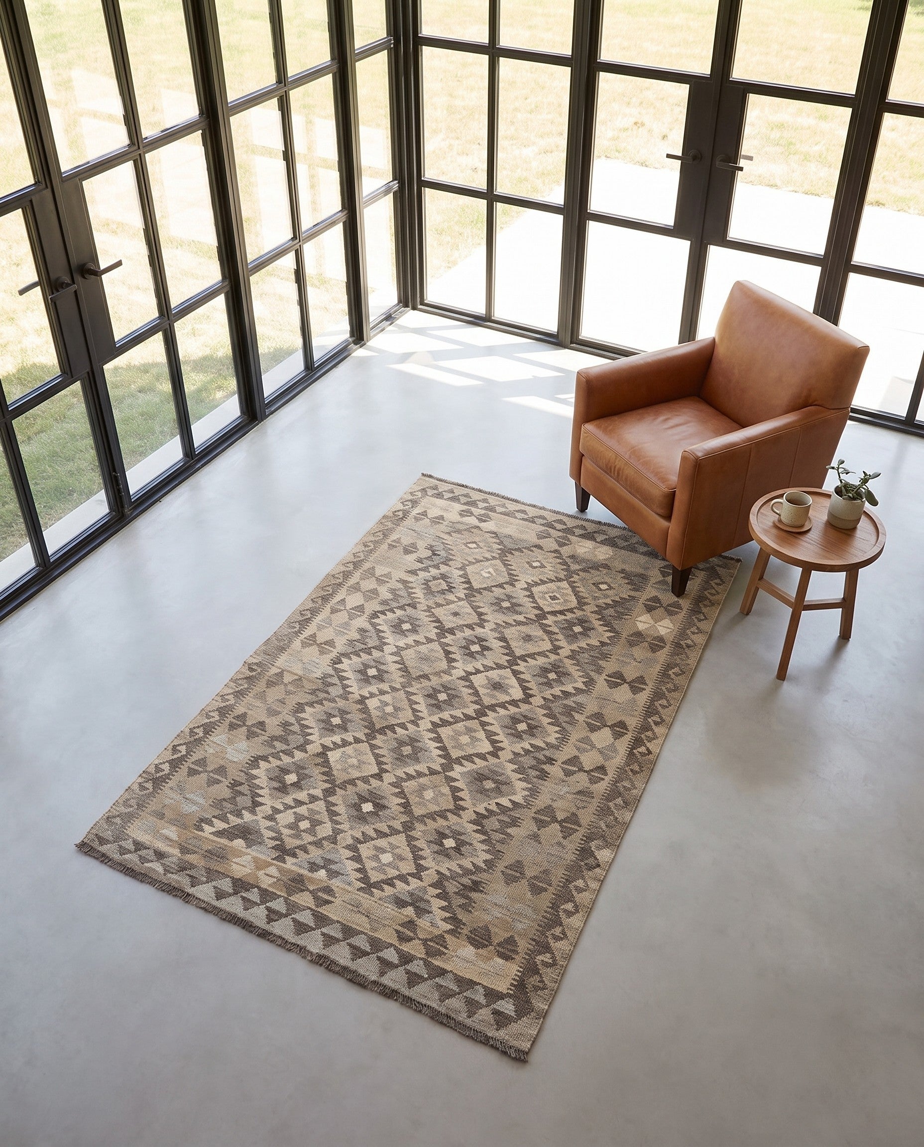 3' 11 x 6' Hand Woven Kilim Maymana Wool Rug