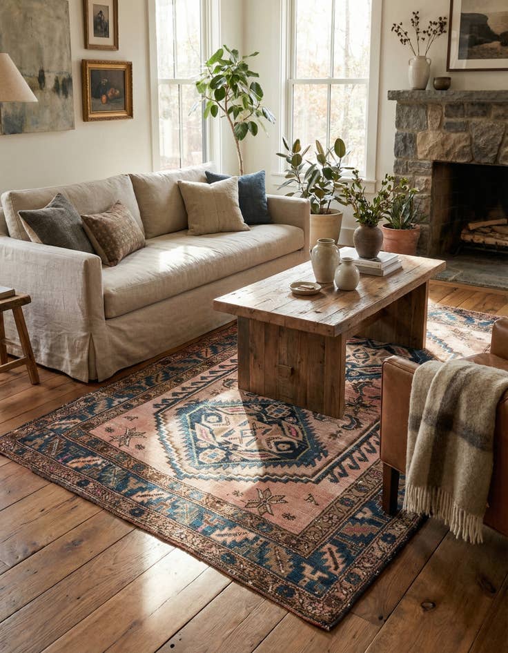 Detail image of  4' 2 x 6' 2  Hand Knotted Ultra Vintage Persian Wool Rug