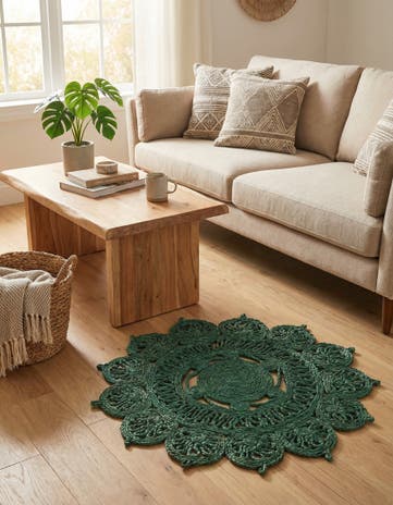 Hunter Green Handmade Braided Jute Round Rug