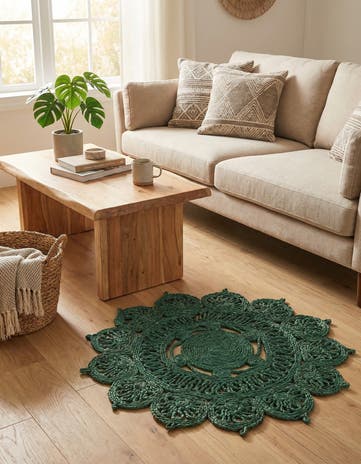 Hunter Green Handmade Braided Jute Round Rug