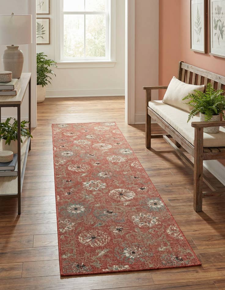 Detail image of  2' 7 x 10'  Washable Botanical Indoor / Outdoor Runner Rug