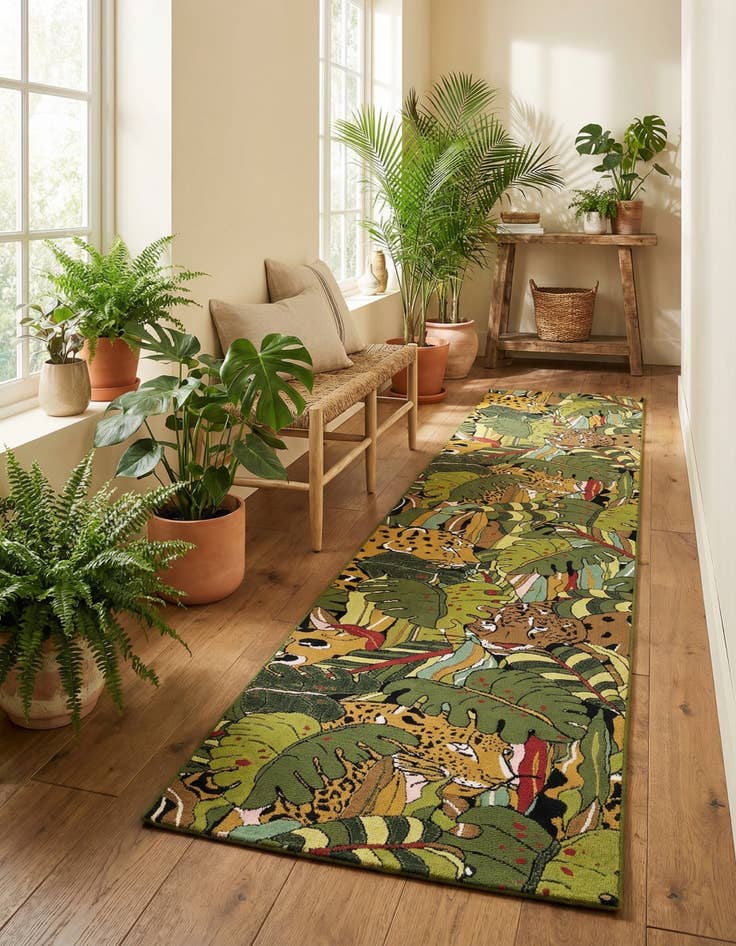 Detail image of 2' 7 x 12' Easy-Clean Botanical Indoor / Outdoor Runner Rug