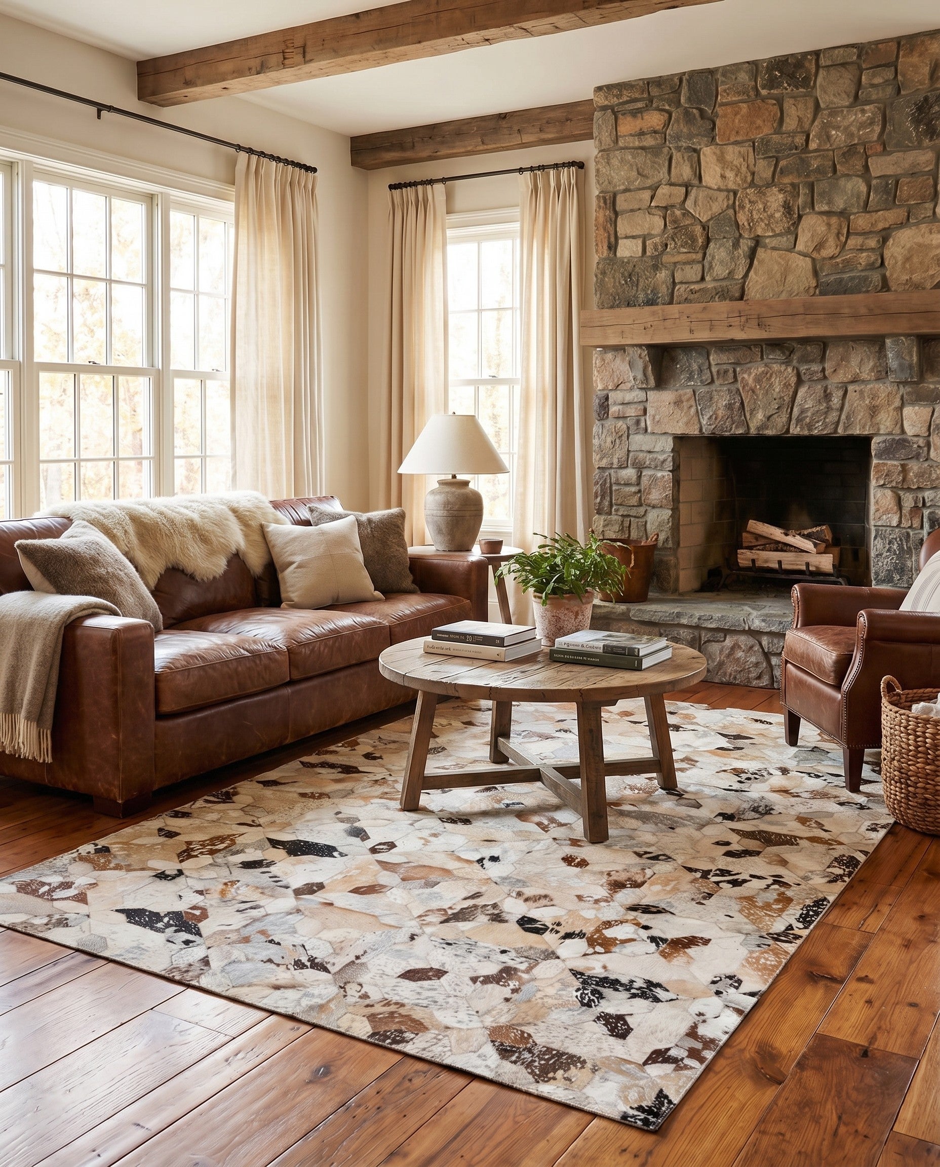 5' x 8' 1 Cowhide Leather Rug