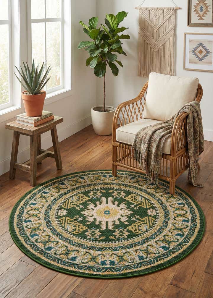 4' x 4' Easy-Clean Baja Indoor / Outdoor Round Rug