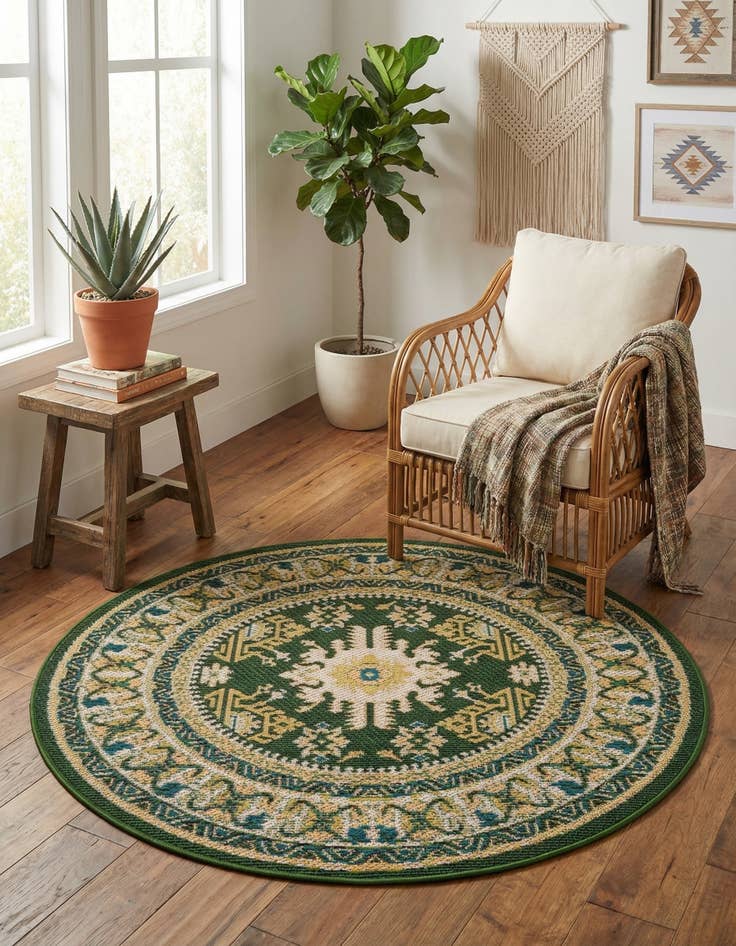 Detail image of 4' x 4'  Washable Baja Indoor / Outdoor Round Rug