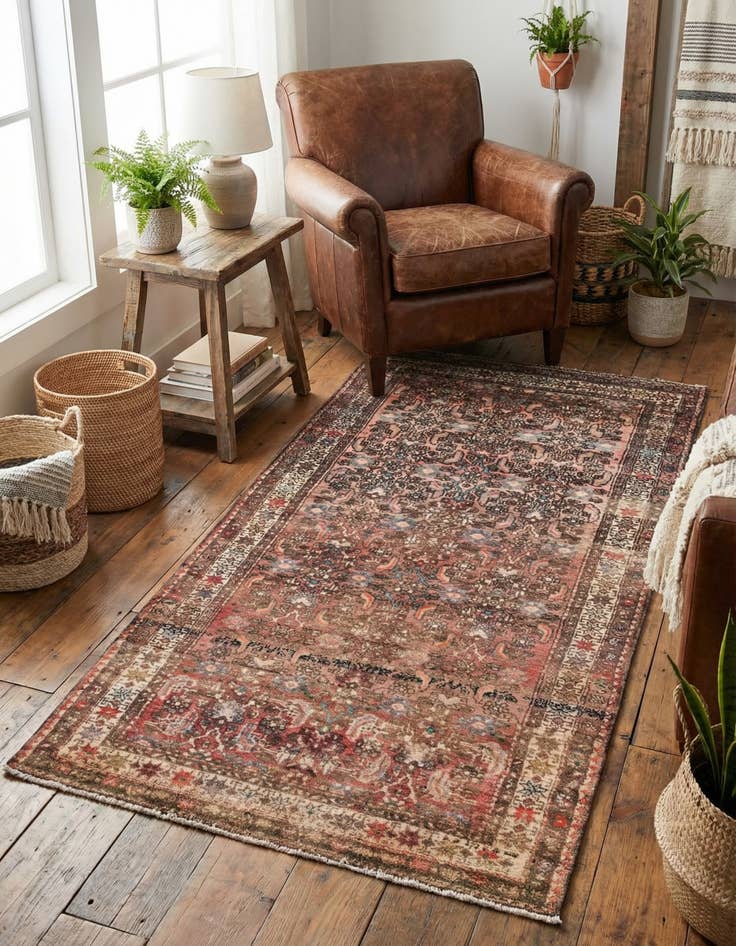 Detail image of 3' 7 x 7' 8  Hand Knotted Ultra Vintage Persian Wool Runner Rug