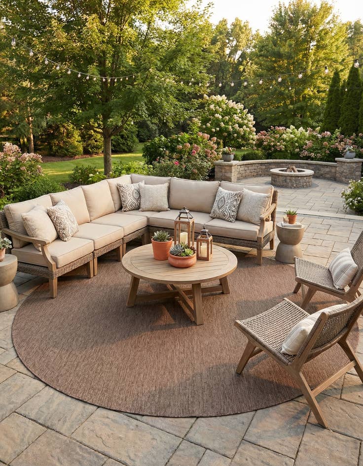 Detail image of  13' x 13'  Washable Solid Indoor / Outdoor Round Rug