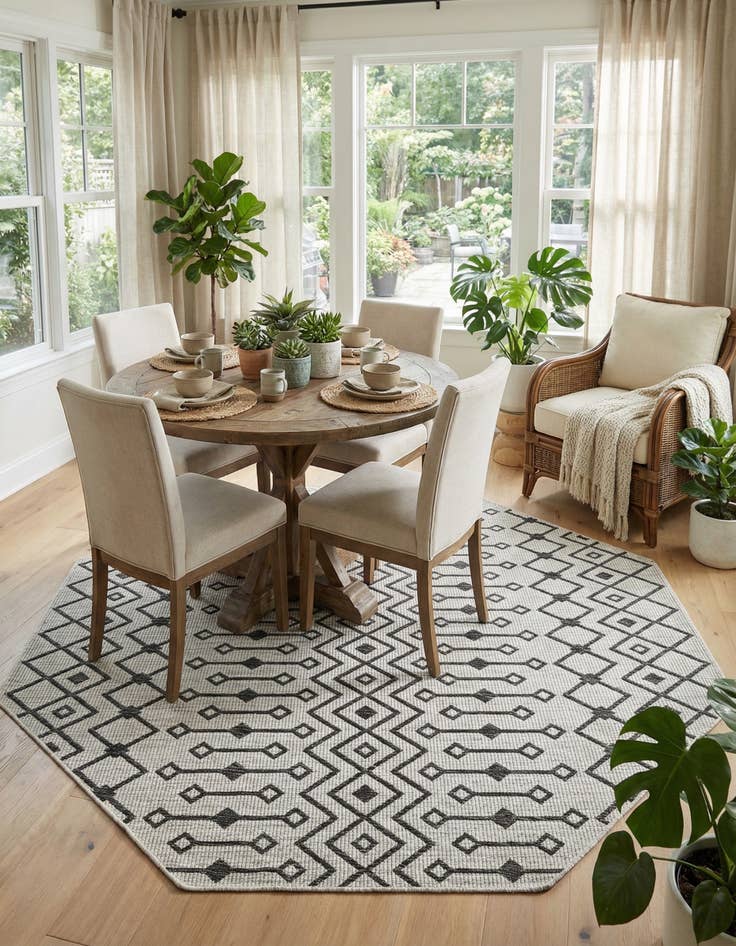 Detail image of 7' 10 x 7' 10  Washable Trellis Indoor / Outdoor Octagon Rug