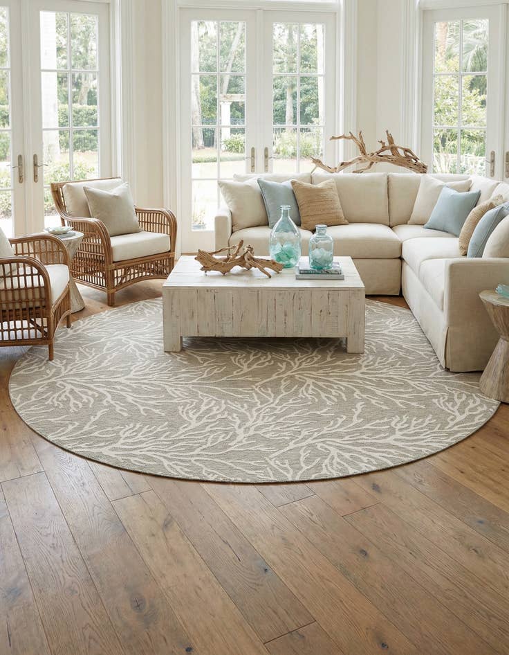 Detail image of  13' x 13'  Washable Coastal Indoor / Outdoor Round Rug