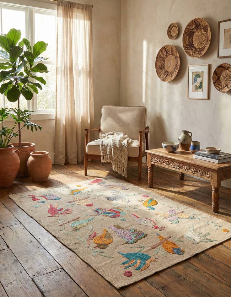 Detail image of 3' 1 x 4' 7  Hand Woven Kilim Suzani Wool Rug