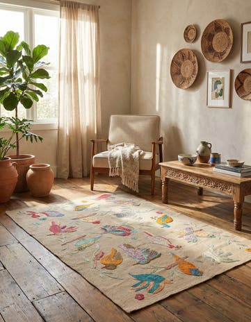 3' 1 x 4' 7 Hand Woven Kilim Suzani Wool Rug