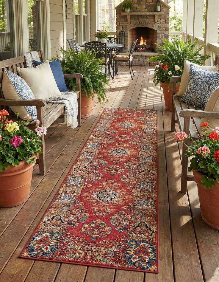 Detail image of 2' 7 x 12'  Washable Traditional Indoor / Outdoor Runner Rug
