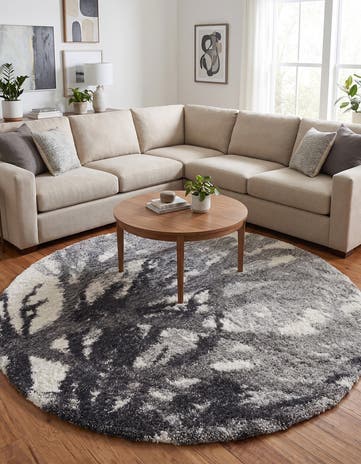 Ivory and Gray Soft Touch Shag Round Rug