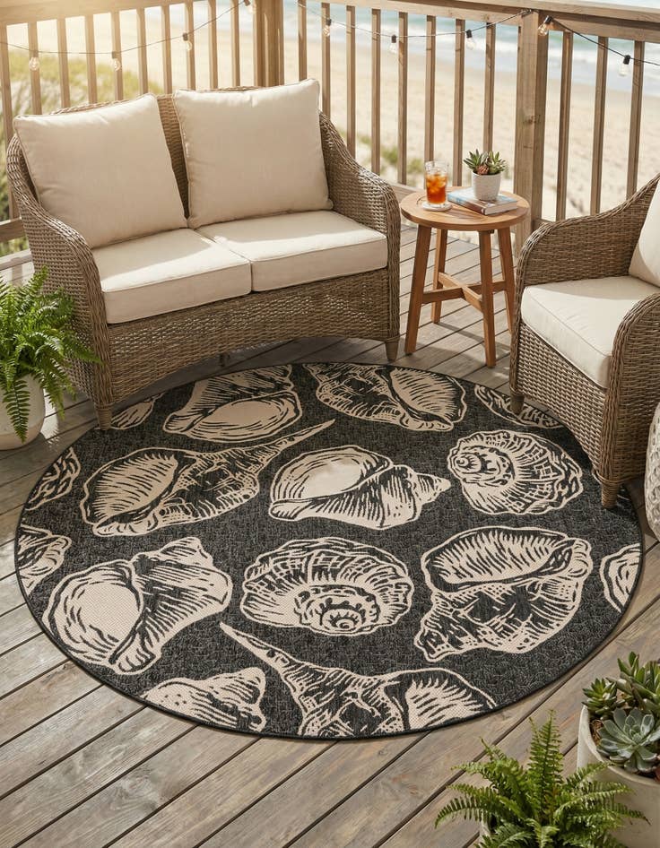 Detail image of  7' 10 x 7' 10  Washable Coastal Indoor / Outdoor Round Rug