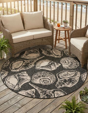 7' 10 x 7' 10 Easy-Clean Coastal Indoor / Outdoor Round Rug