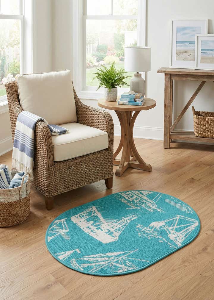 2' x 3' Easy-Clean Coastal Indoor / Outdoor Oval Rug
