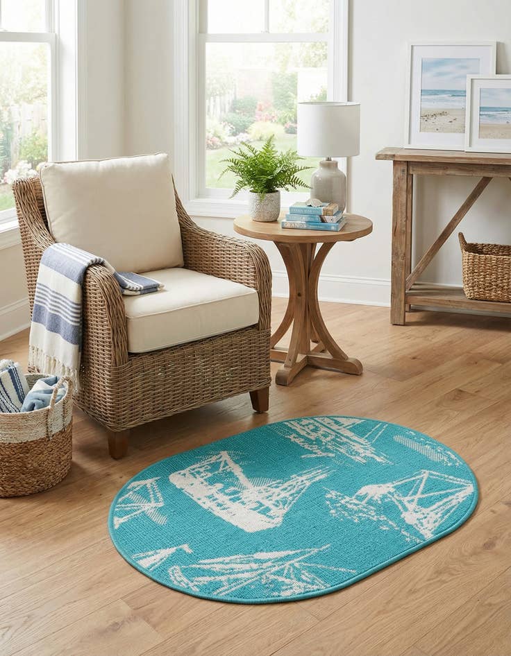 Detail image of 2' x 3'  Washable Coastal Indoor / Outdoor Oval Rug
