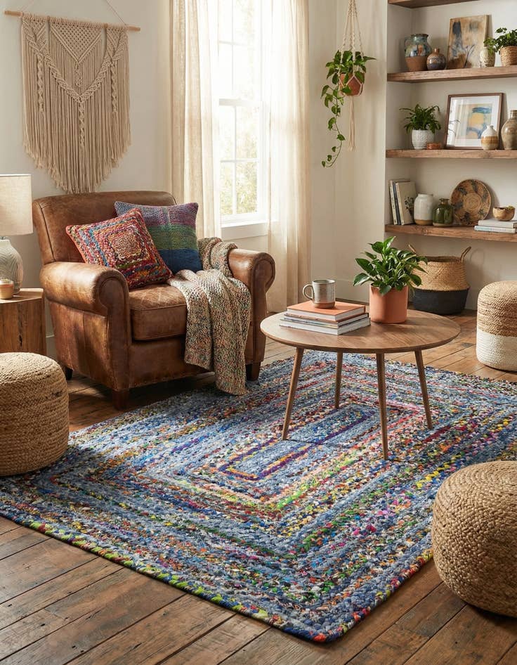 Detail image of  4' 1 x 6' 1  Hand Braided Chindi Rug