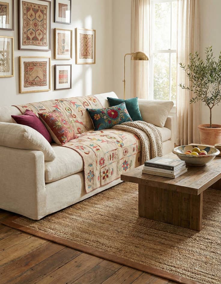 Detail image of 5' x 6' 10  Hand Woven Kilim Suzani Wool Rug