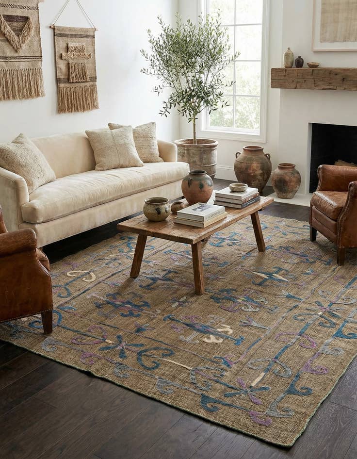 Detail image of 5' 8 x 6' 9  Hand Woven Kilim Suzani Wool Square Rug