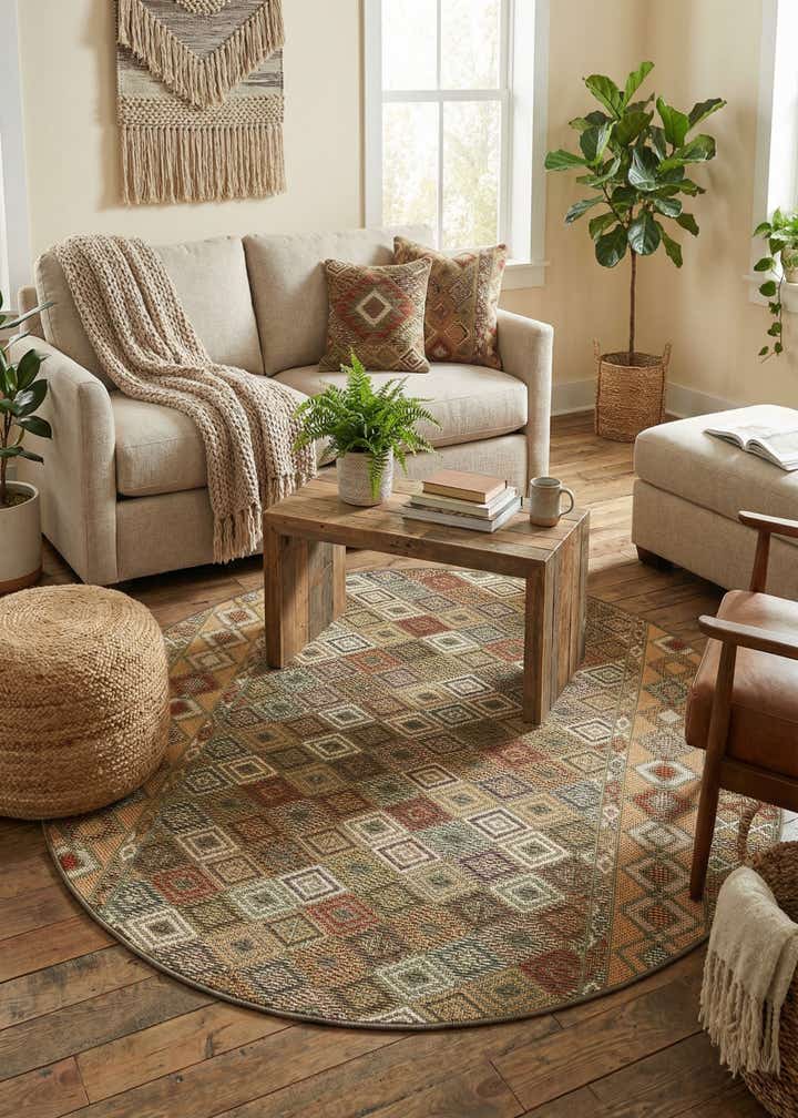 5' 3 x 5' 3 Easy-Clean Baja Indoor / Outdoor Round Rug