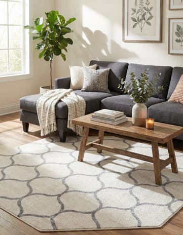Ivory Lattice Frieze Octagon Rug