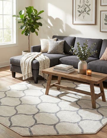 Ivory Lattice Frieze Octagon Rug