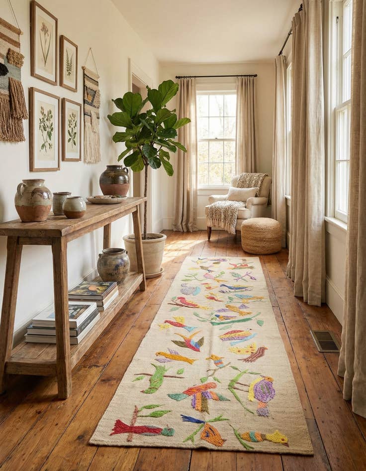 Detail image of 2' 5 x 9' 4  Hand Woven Kilim Suzani Wool Runner Rug