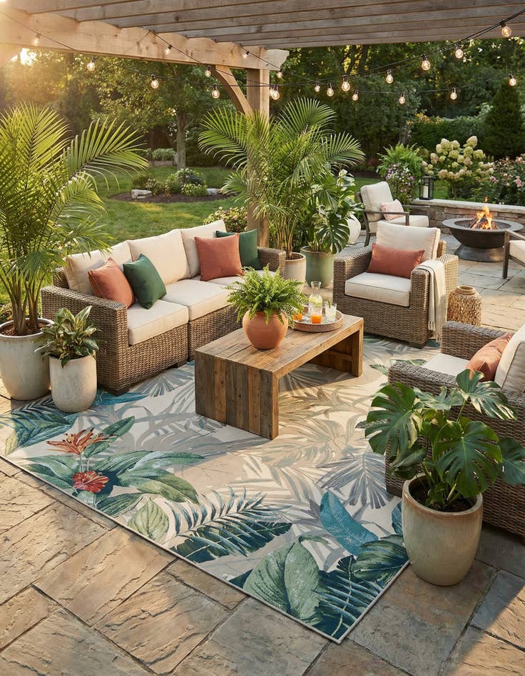 Detail image of 10' x 10'  Washable Botanical Indoor / Outdoor Square Rug