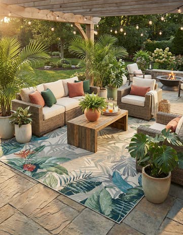10' x 10' Easy-Clean Botanical Indoor / Outdoor Square Rug