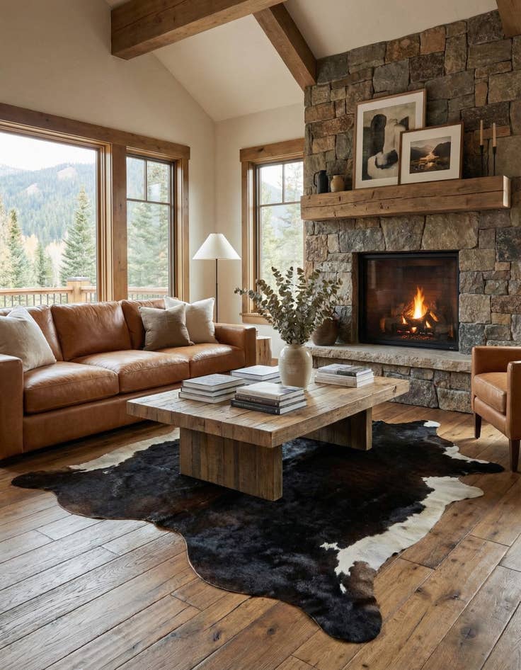 Detail image of  6' x 6' 2 Cowhide Leather Square Rug