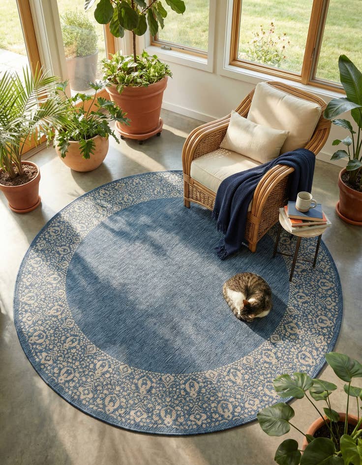 Detail image of  13' x 13'  Washable Border Indoor / Outdoor Round Rug