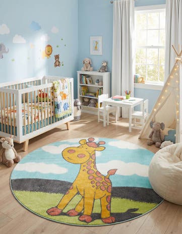 7' 10 x 7' 10 Giraffe Whimsy Kids Round Rug