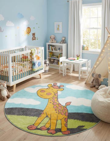 7' 10 x 7' 10 Giraffe Whimsy Kids Round Rug