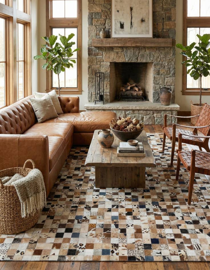 Detail image of  5' 1 x 8' Cowhide Leather Rug