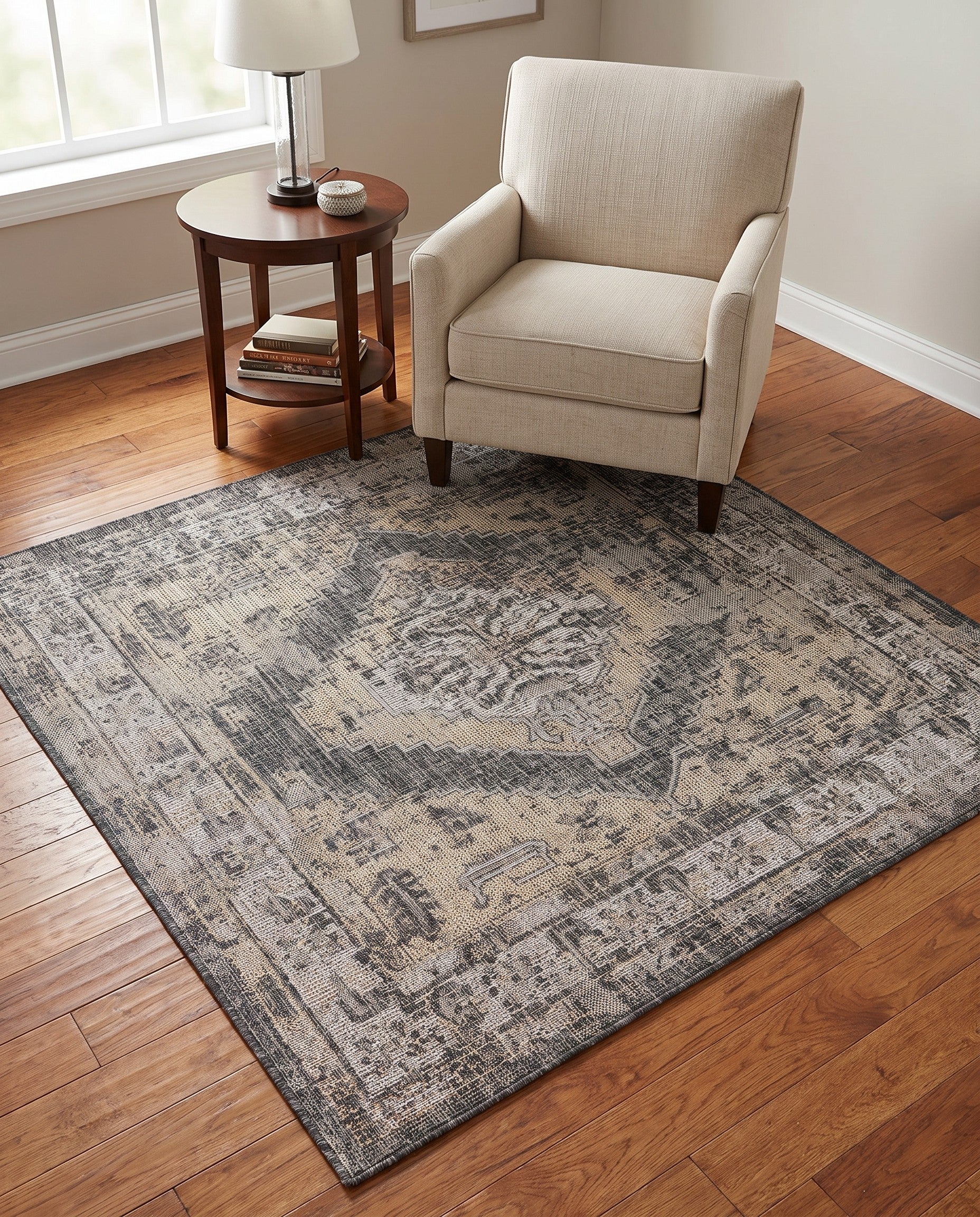 5' 3 x 5' 3 Easy-Clean Traditional Indoor / Outdoor Square Rug