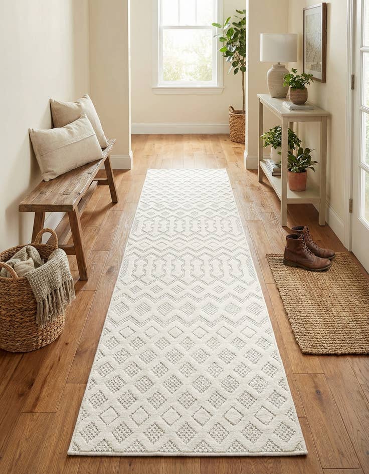 Detail image of 2' x 8'  Washable Trellis Textured Indoor / Outdoor Runner Rug