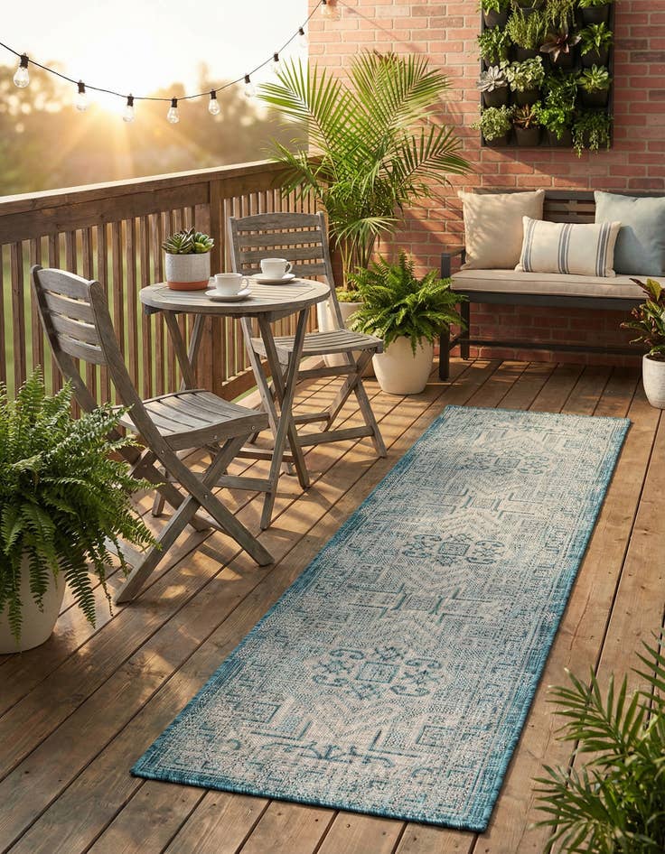 Detail image of 2' x 8'  Washable Aztec Indoor / Outdoor Runner Rug