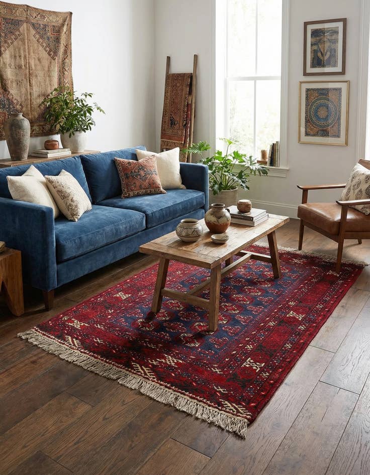 Detail image of  3' 4 x 5' 2  Hand Knotted Afghan Akhche Wool Rug