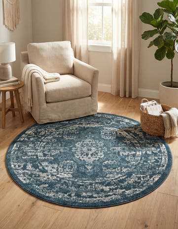 Navy Blue Charleston Round Rug