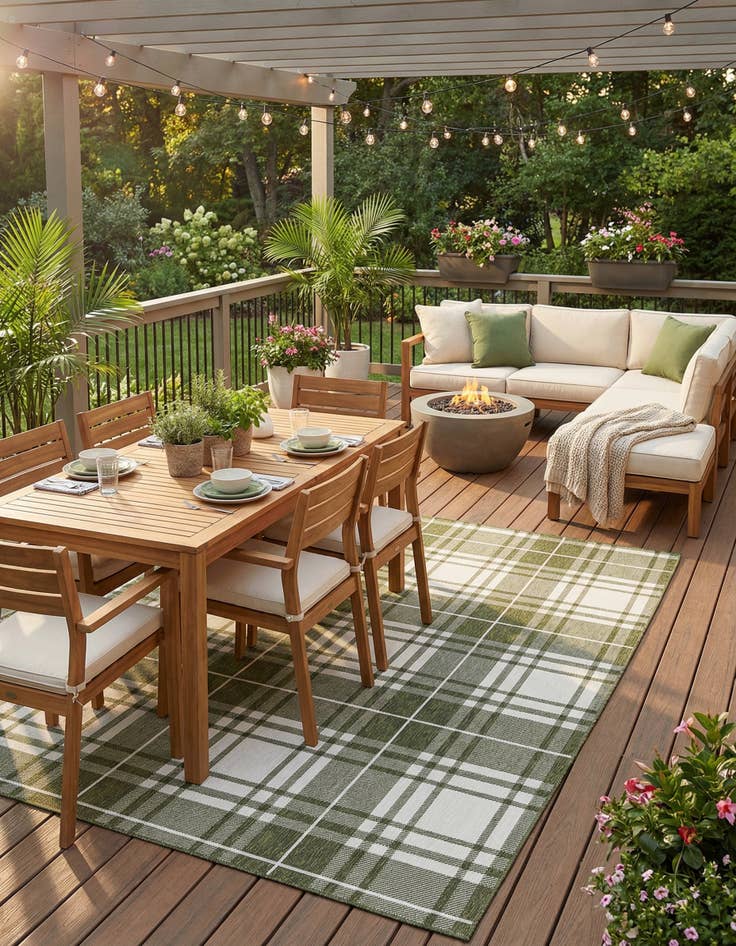 Detail image of 10' x 10'  Washable Checkered Indoor / Outdoor Square Rug