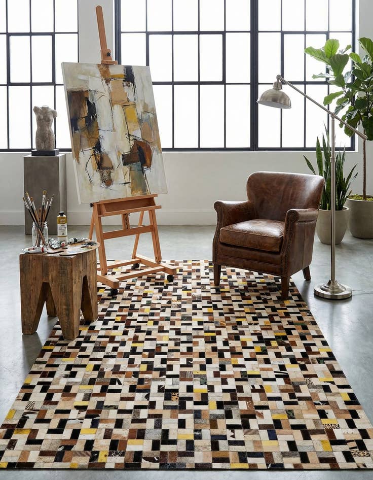 Detail image of  5' 1 x 8' Cowhide - Patchwork Rug