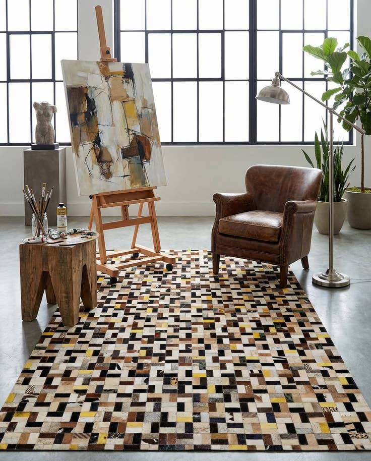 Detail image of 5' 1 x 8' Cowhide - Patchwork Rug