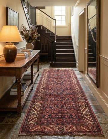 3' 9 x 9' 9 Hand Knotted Hossainabad Persian Wool Runner Rug