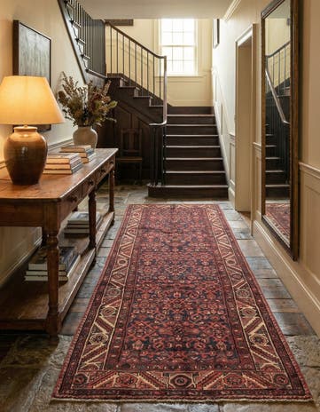 3' 9 x 9' 9 Hand Knotted Hossainabad Persian Wool Runner Rug