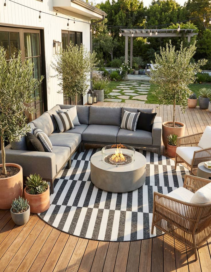 Detail image of 10' 8 x 10' 8  Washable Striped Indoor / Outdoor Round Rug