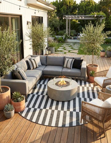 Charcoal Easy-Clean Ribbon Indoor / Outdoor Round Rug
