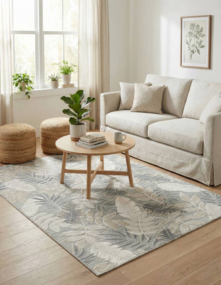 Detail image of  5' 2 x 8'  Washable Botanical Indoor / Outdoor Rug