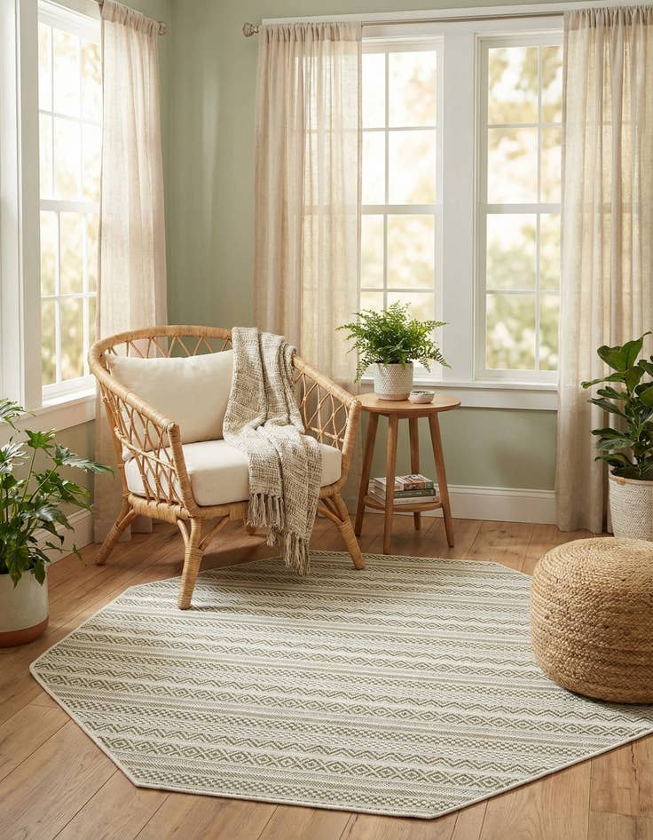 Detail image of 5' 3 x 5' 3  Washable Striped Indoor / Outdoor Octagon Rug